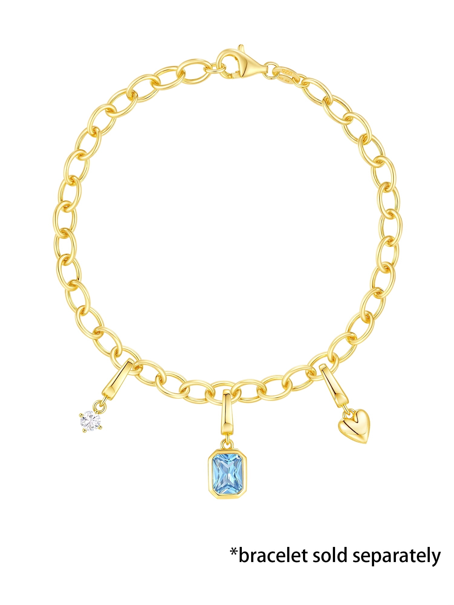 Brilliance Fine Jewelry Simulated Aquamarine and Simulated Diamond Charm Set in 14KT Gold Plated Sterling Silver