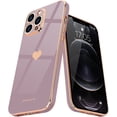 thumbnail image 1 of Funda para iPhone 12 Pro para mujer, diseño de corazón, de lujo, con brillo, suave, con protección completa para la cámara, de silicona, a prueba de golpes, color lavanda, 1 of 8