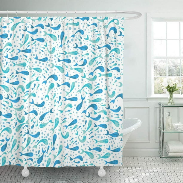 CYNLON Pattern Whimsical on Blue Fish and Bubbles Sea Abstract Bathroom