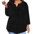 thumbnail image 2 of AherBiu Plus Size Tops for Women Long Sleeve Oversized Tees Notch V Neck Basic Fall Casual Loose T Shirts, 2 of 5