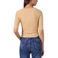 thumbnail image 3 of Camiseta básica casual de mujer con cuello en V, de manga corta, elástica y ligera, talla L, color albaricoque, 3 of 6