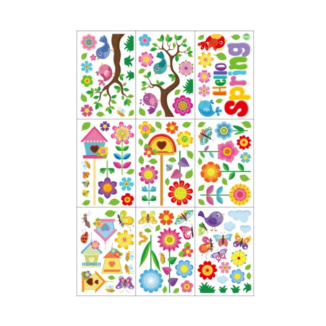 veasfak 9 Pieces Spring Glass Sticker PVC Window Decal for Playroom Shop Window Home B
