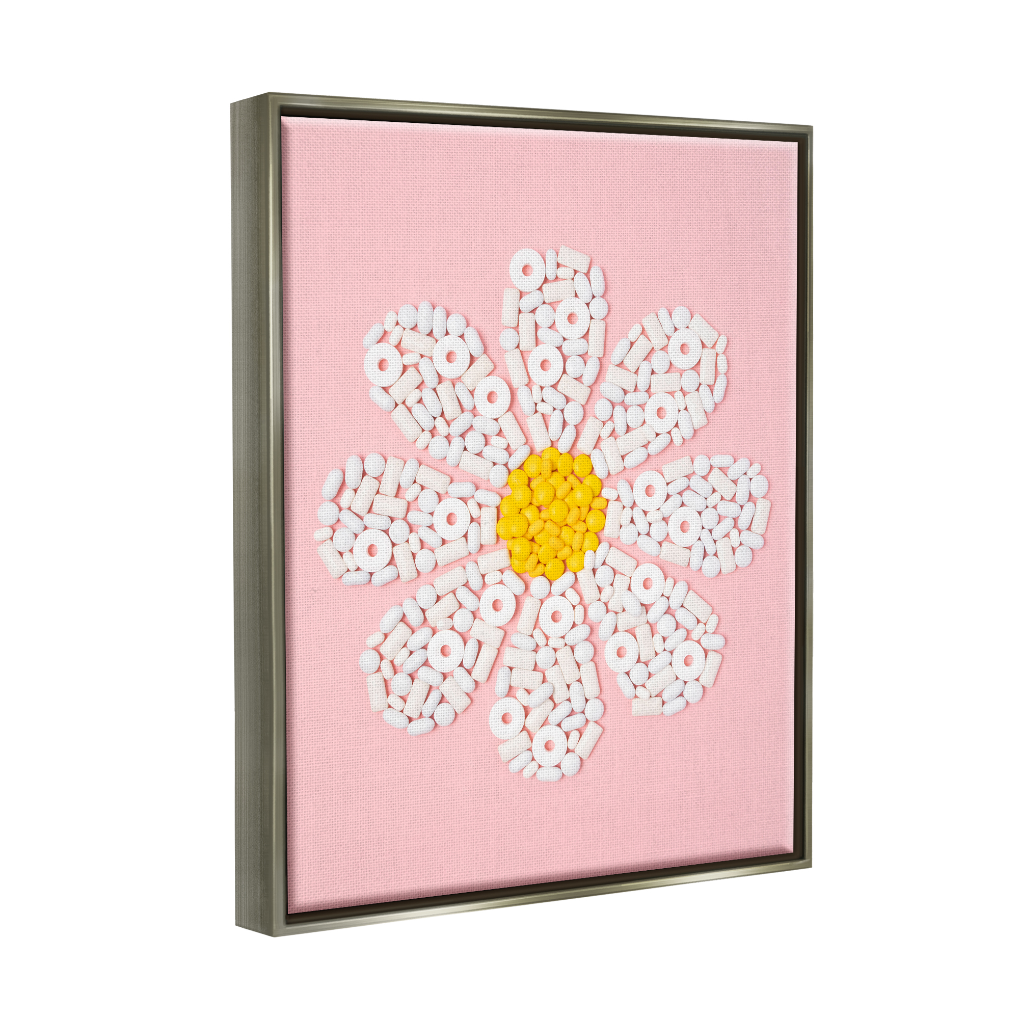 Stupell Industries Daisy Shaped Candies Botanical & Floral Painting Gray Floater Framed Art Print Wall Art, 17 x 21