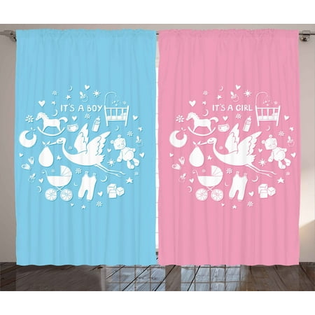 Gender Reveal Decorations Curtains 2 Panels Set Cute Icons Girls