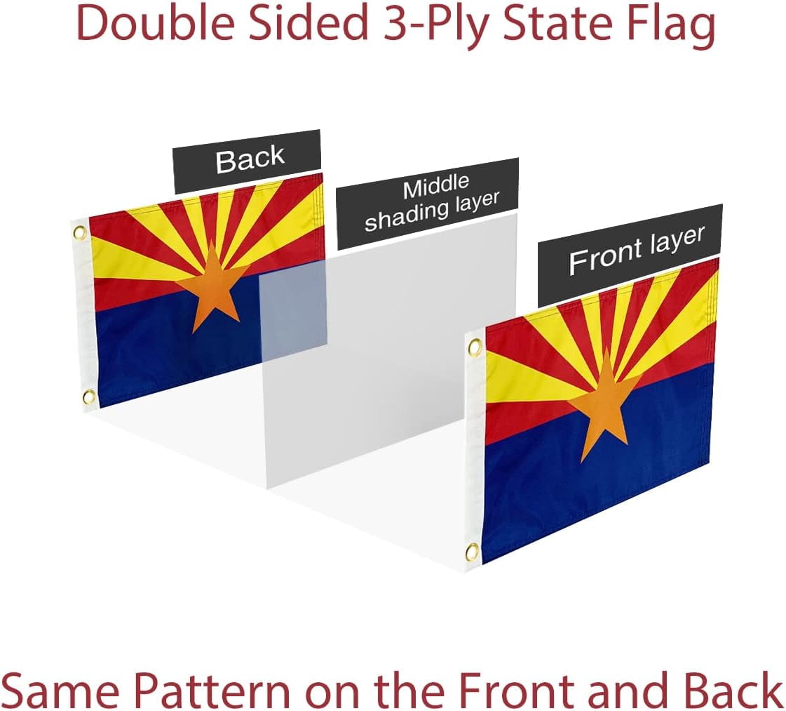 Arizona Flag 3x5 Double Sided and 3 Ply Arizona State Flags Heavy Duty for Outdoor with 2 Brass Grommets 4 Stitching Rows Heavy Duty Nylon , Vivid Color Fade-resistant,Sewn