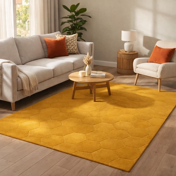 Handmade Yellow Geometric Tufted Area Rug 5x7 – Soft Carpet for Living Room & Bedroom | Plush Yellow Rectangle Accent Floor Rug