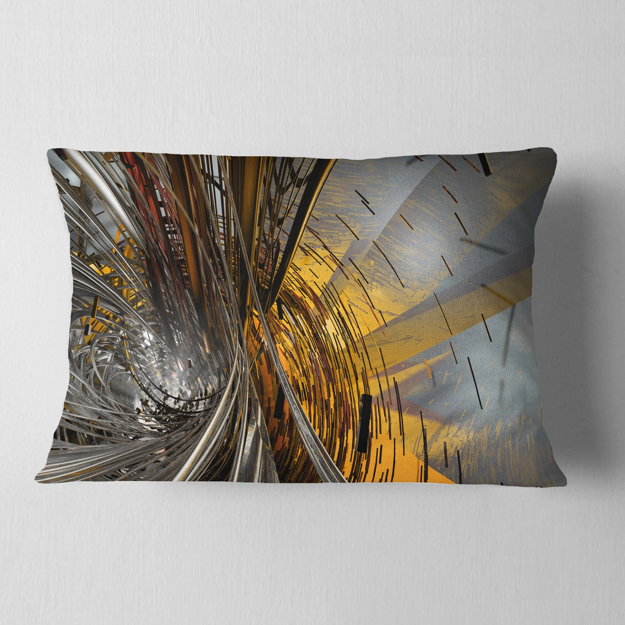 Designart Fractal Yellow Connected Stripes - Contemporary Throw Pillow - 12x20