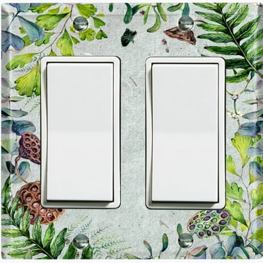 Metal Light Switch Plate Cover Lotus Pods Plant Leaves Frame Green FLW018