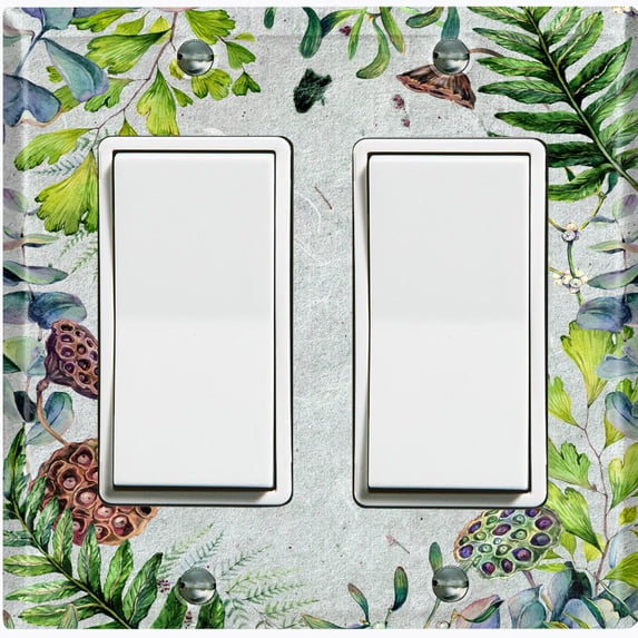 Metal Light Switch Plate Cover Lotus Pods Plant Leaves Frame Green FLW018
