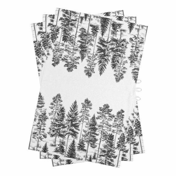 Black Pine Tree Kitchen Towels Set of 3, Water Absorbent Dish Towel, Vintage Watercolor Botanical Decorative Hand Towels - Quick Drying Cloth for Cooking Baking, 18x28 Inch