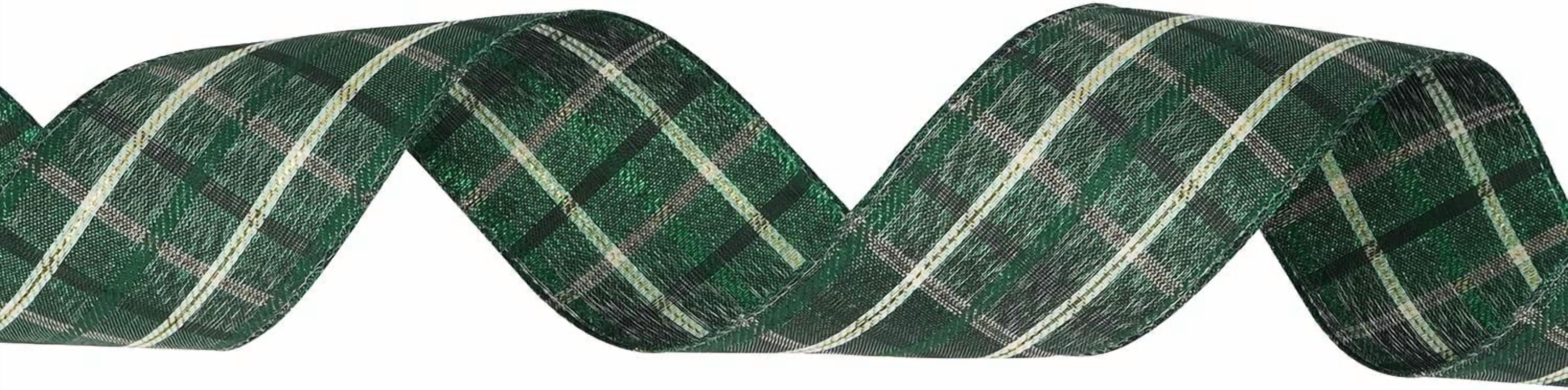 Green Plaid Tartan Checkered Christmas Tree Ribbon - 2.5" Wired in Green - 25 Yards - Perfect for Holidays