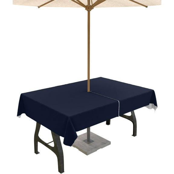 Dark Blue Outdoor Tablecloth with Umbrella Hole and Zipper, Solid Color Table Cover for Rectangle Tables Waterproof Tabletop Collection for Patio, Garden, Picnic, Camping 60 x 84 inch