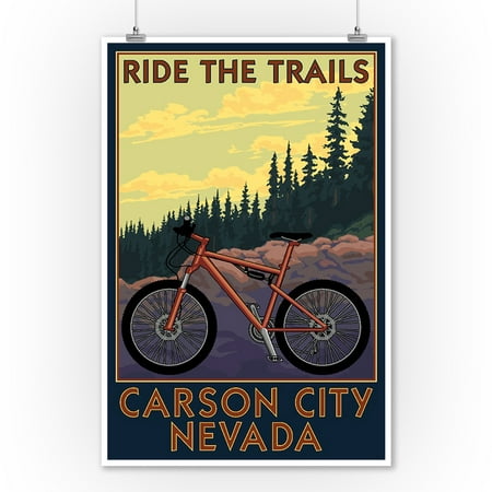 Carson City, Nevada - Mountain Bike Scene - Ride the Trails - Lantern Press Artwork (9x12 Art Print, Wall Decor Travel
