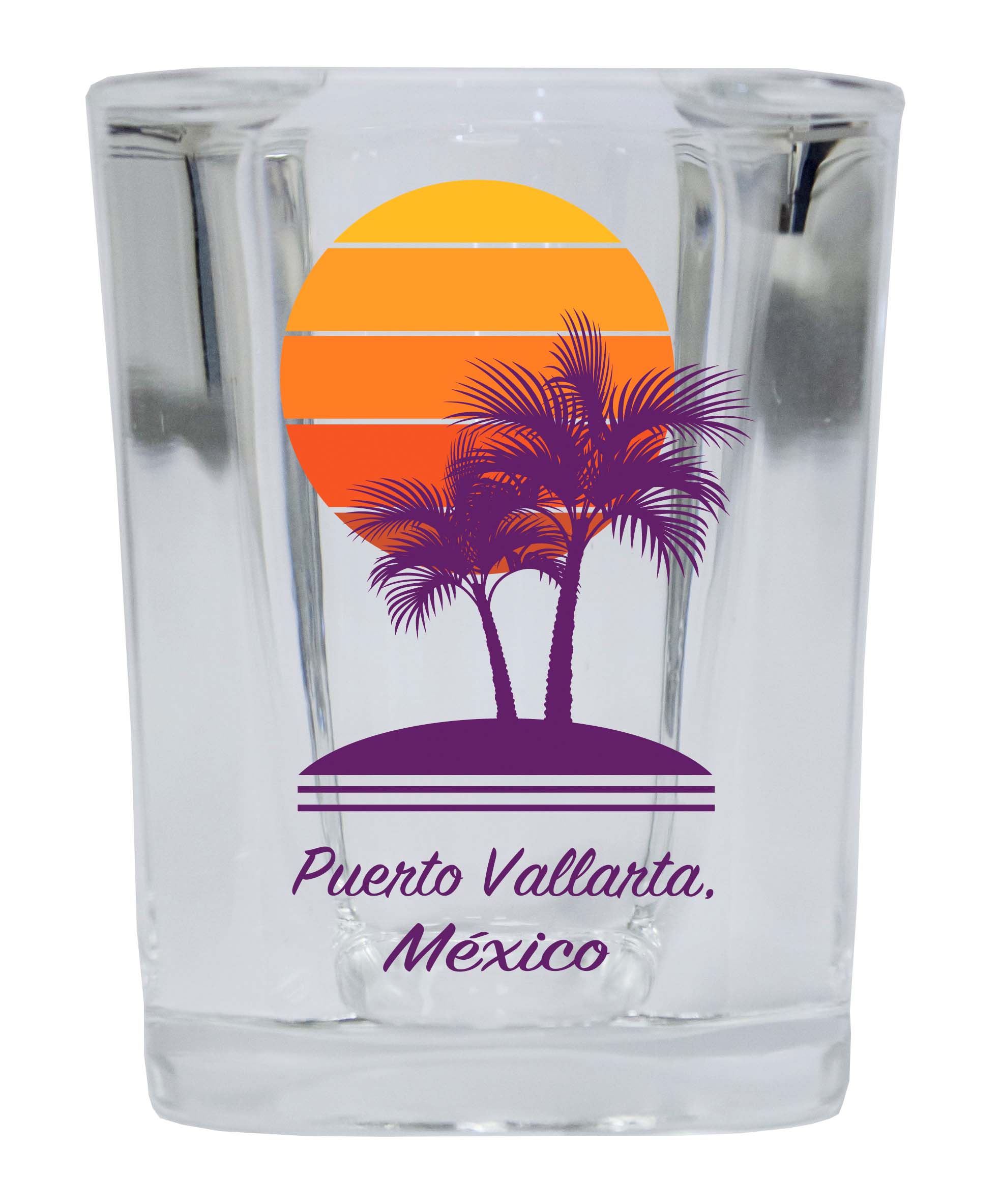 Puerto Vallarta Souvenir 2 Ounce Square Shot Glass Palm Design 4Pack