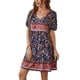 thumbnail image 4 of VISgogo Vestido de verano de manga corta para mujer, estampado de flores a la moda, cuello en V, cintura alta, vestido acampanado VISgogo  moda, 4 of 9