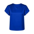 thumbnail image 6 of Tsesme Satin V-Neck T-Shirt for Women Fashion pleated Short Sleeve tops Summer Cool Comfy Tee, 6 of 8