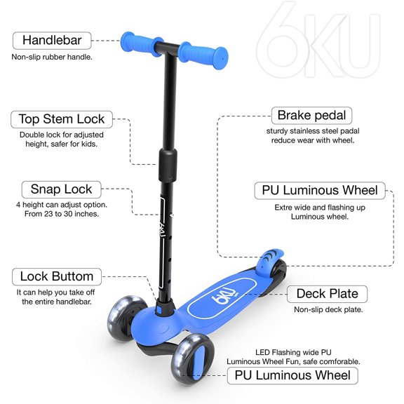 Kids Scooter for Ages 3-10 with Flash Wheels, Adjustable Height, Wide PU LED Wheels