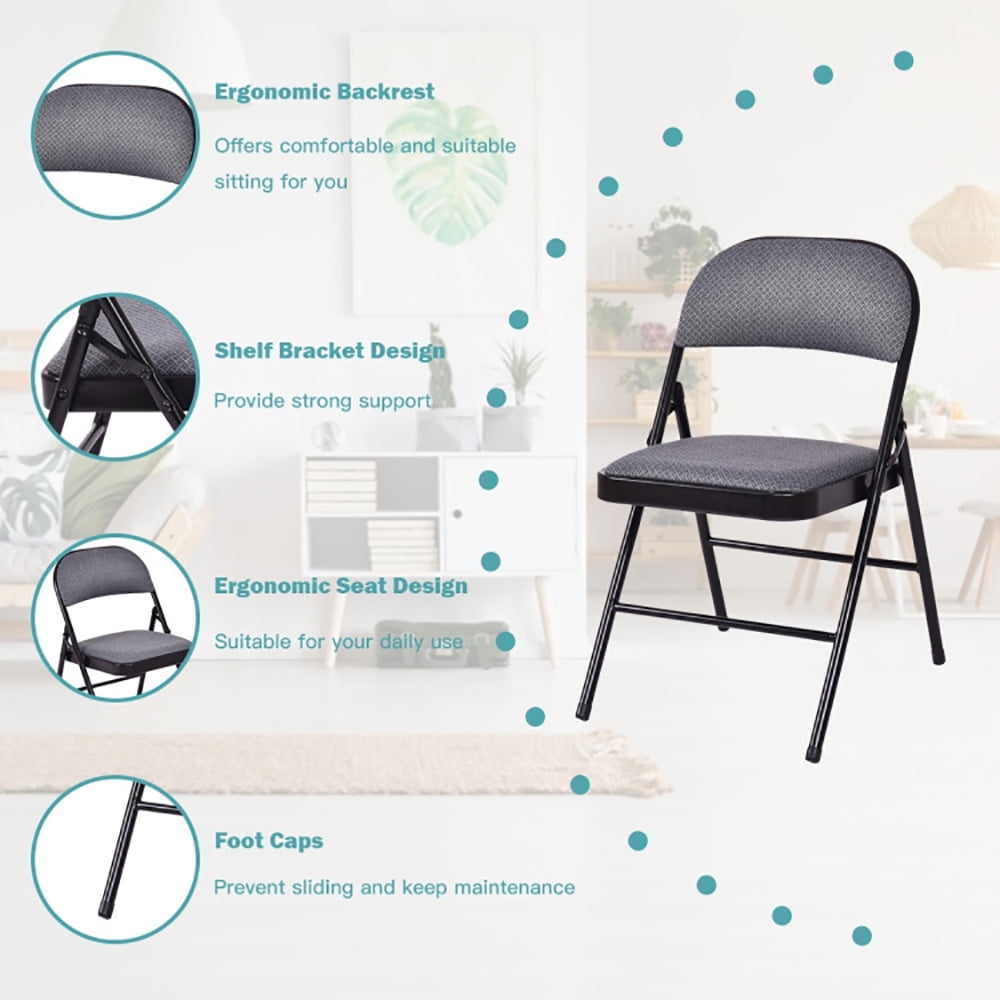 Finihen Padded Folding Chairs, 4 Pieces Folding Chairs with Padded Cushion, 4 Pieces Fabric Upholstered Padded Seat Folding Chairs Seat, for Home, Office, for Gaming, Reading, Black Finihen Padded Folding Chairs, 4 Pieces Folding Chairs with Padded Cushion, 4 Pieces Fabric Upholstered Padded Seat Folding Chairs Seat, for Home, Office, for Gaming, Reading, Black