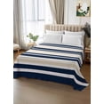 thumbnail image 2 of Navy Blue Khaki Striped King Size Flat Sheet, Wrinkleproof & Fadeproof Cooling Flat Bed Sheet Only, Gradient Horizontal Lines Breathable Soft Bedding Top Sheets 105 x 98 Inches, 2 of 8