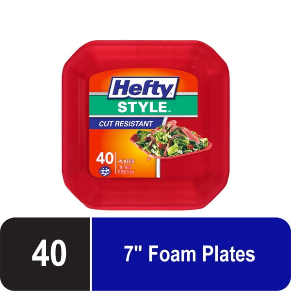 Hefty Style Square 7" Red Foam Plates, 40 Count