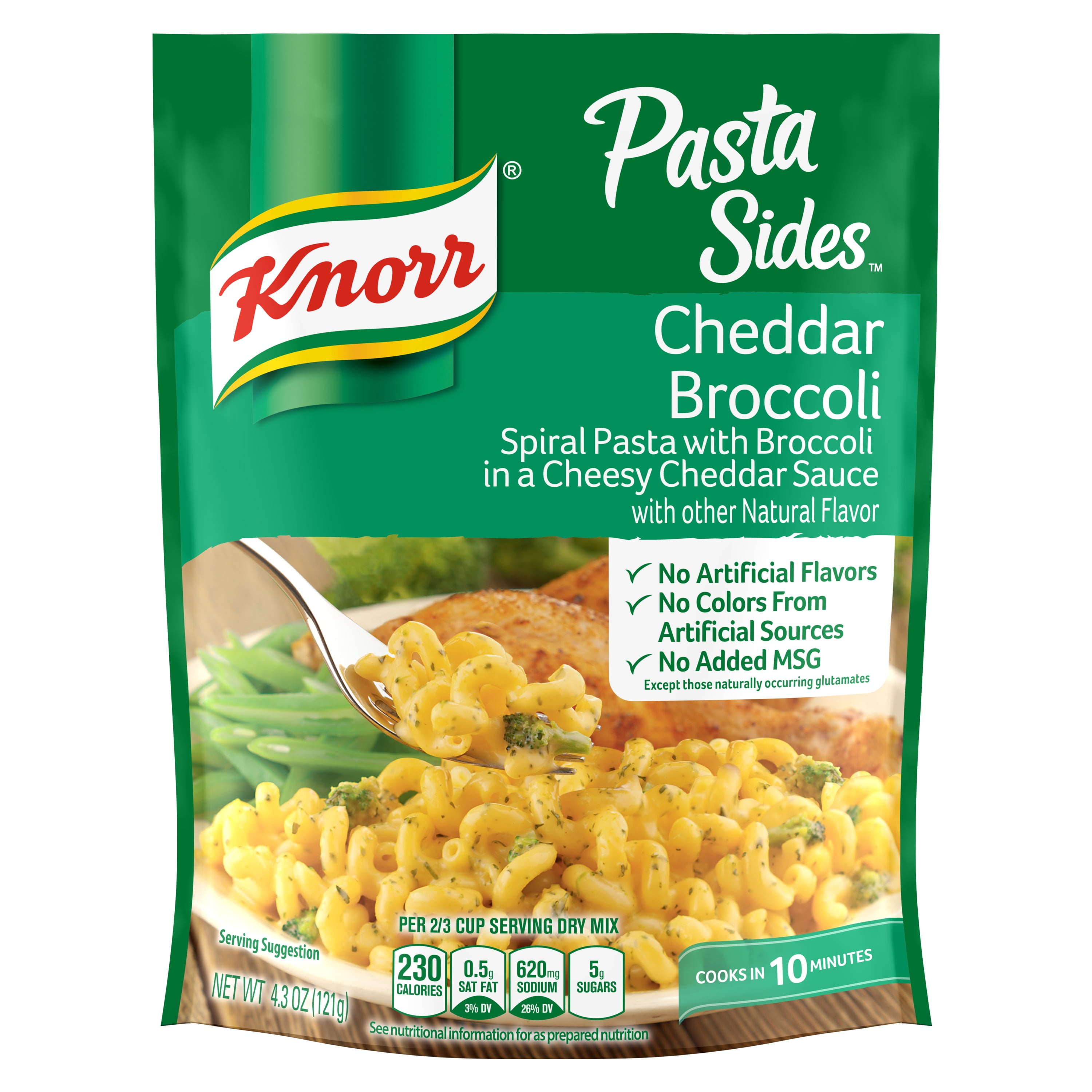 Knorr Pasta Sides Cheddar Broccoli Fusilli Made with No Artificial Flavors, 4.3 Oz Pouch