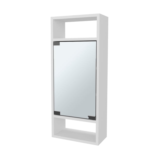 FM FURNITURE Armoire à Pharmacie en Forme de Pin avec Porte Miroir et Rangement Ouvert Blanc