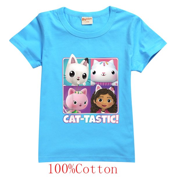 Camiseta para niños, camiseta de manga corta con cuello redondo, moda de verano, ropa de gatos Gabby de dibujos animados para niña y niño zhangyuxiang LED