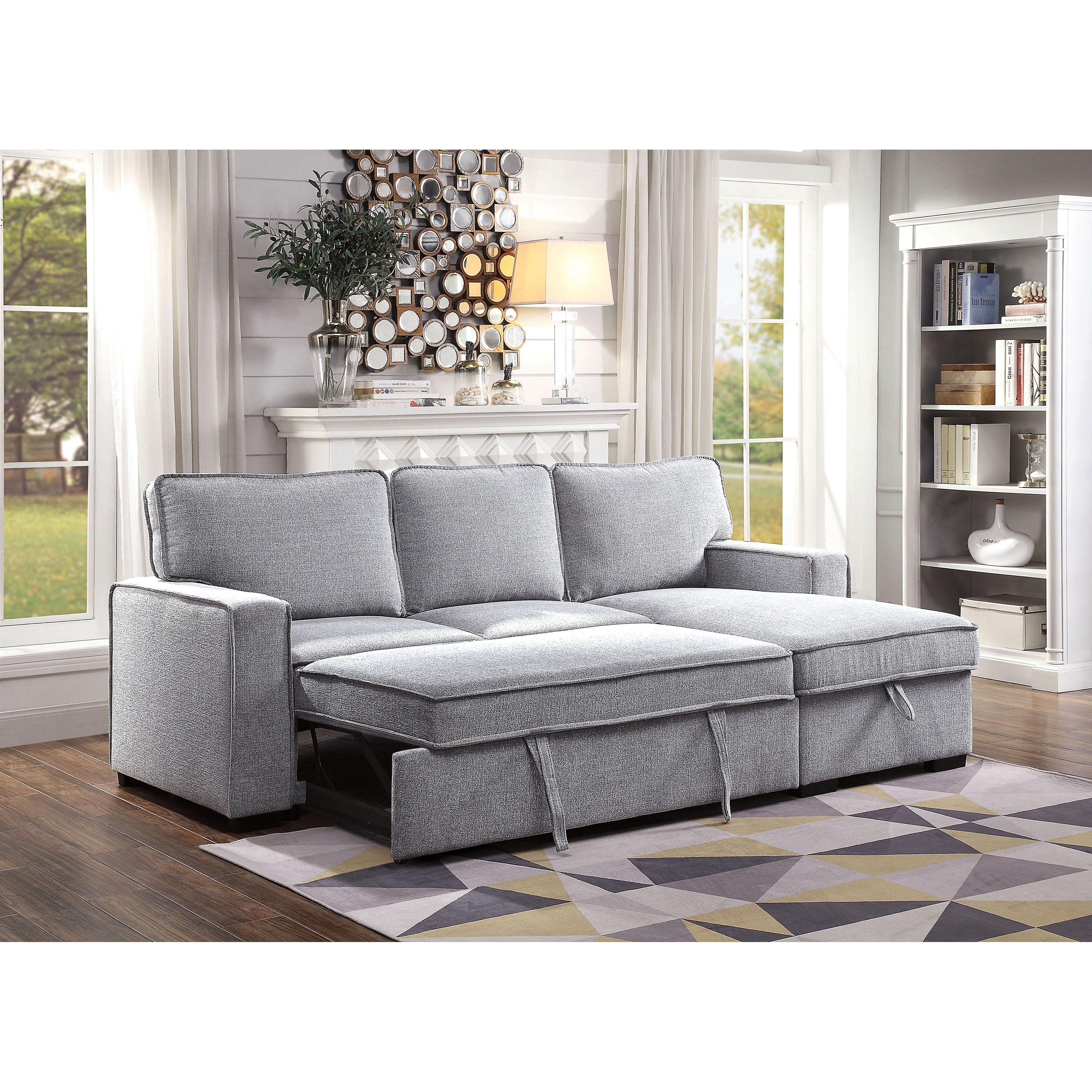 Furniture of America Contemporary Tufted Fabric Chris Sectional, Gray