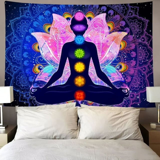 Tapiz para Colgar en la Pared, Manta de Tapiz de Siete Chakras, Divisor de Habitación de Decoración de Dormitorio de Meditación de Yoga Mandala()(150x200cm)