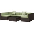 thumbnail image 1 of 7-Piece Outdoor Rattan Furniture Set - Patio Wicker Sectional Sofa, Light Green & Deep Coffee, Perfect for Living Room or Balcony - Steel Frame & Cushioned Comfort, 1 of 7