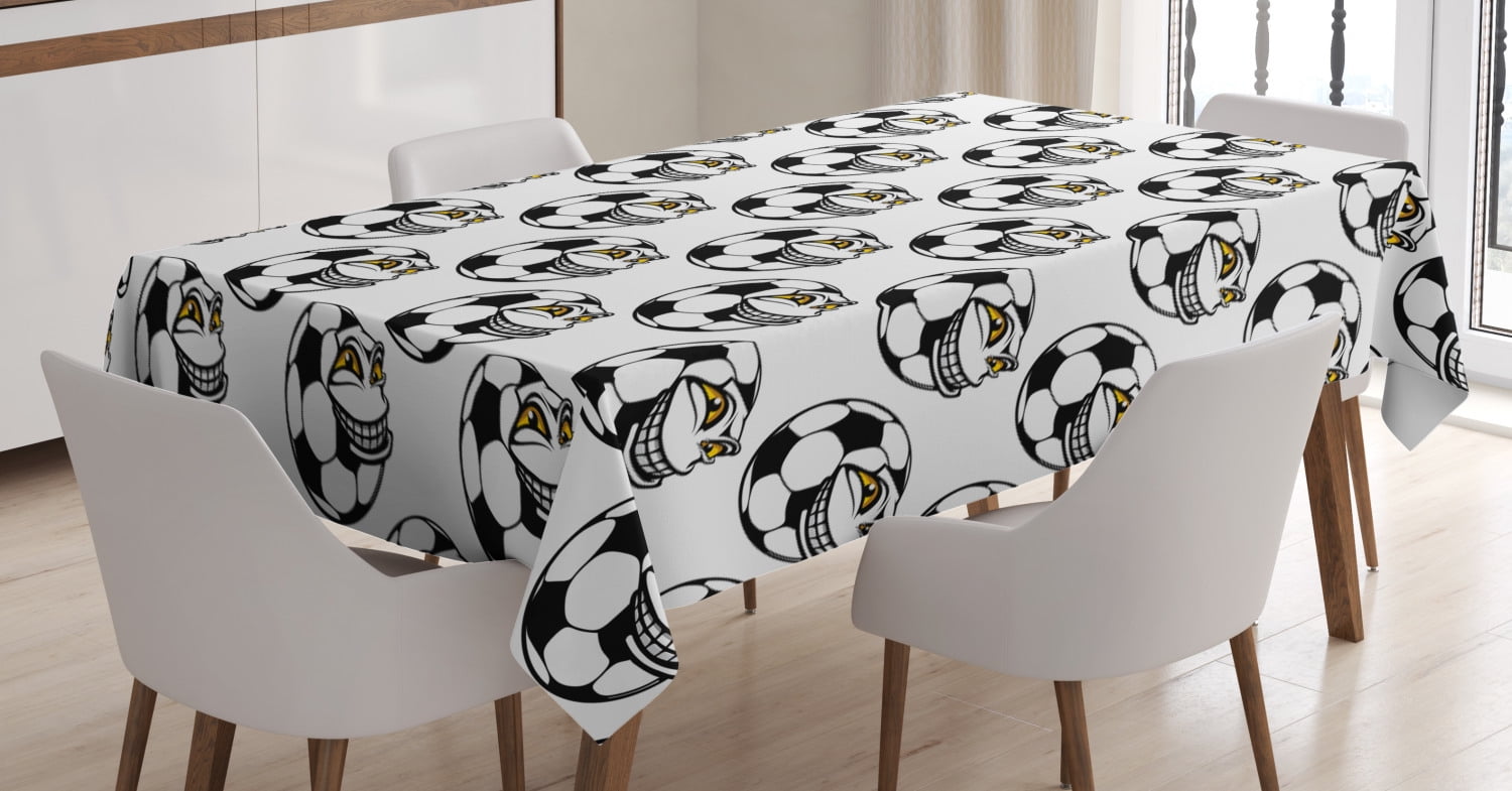 Soccer Tablecloth, Cartoon Football Mascot with Happy Funny Face