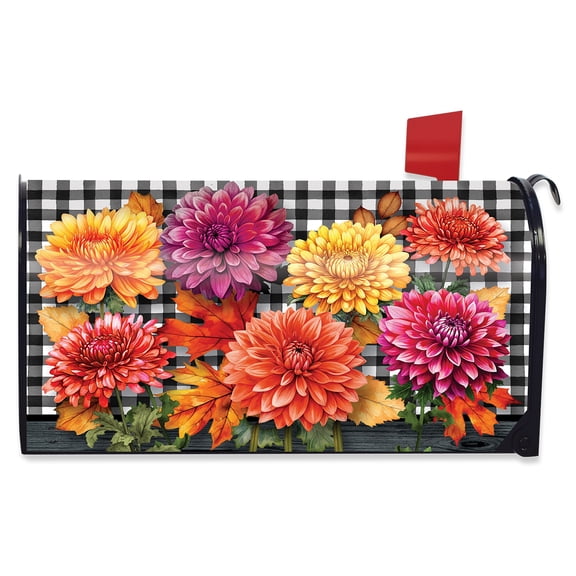 Briarwood Lane Fall Mailbox Cover - Standard Size - Checkered Mums For Fall Mailbox Cover