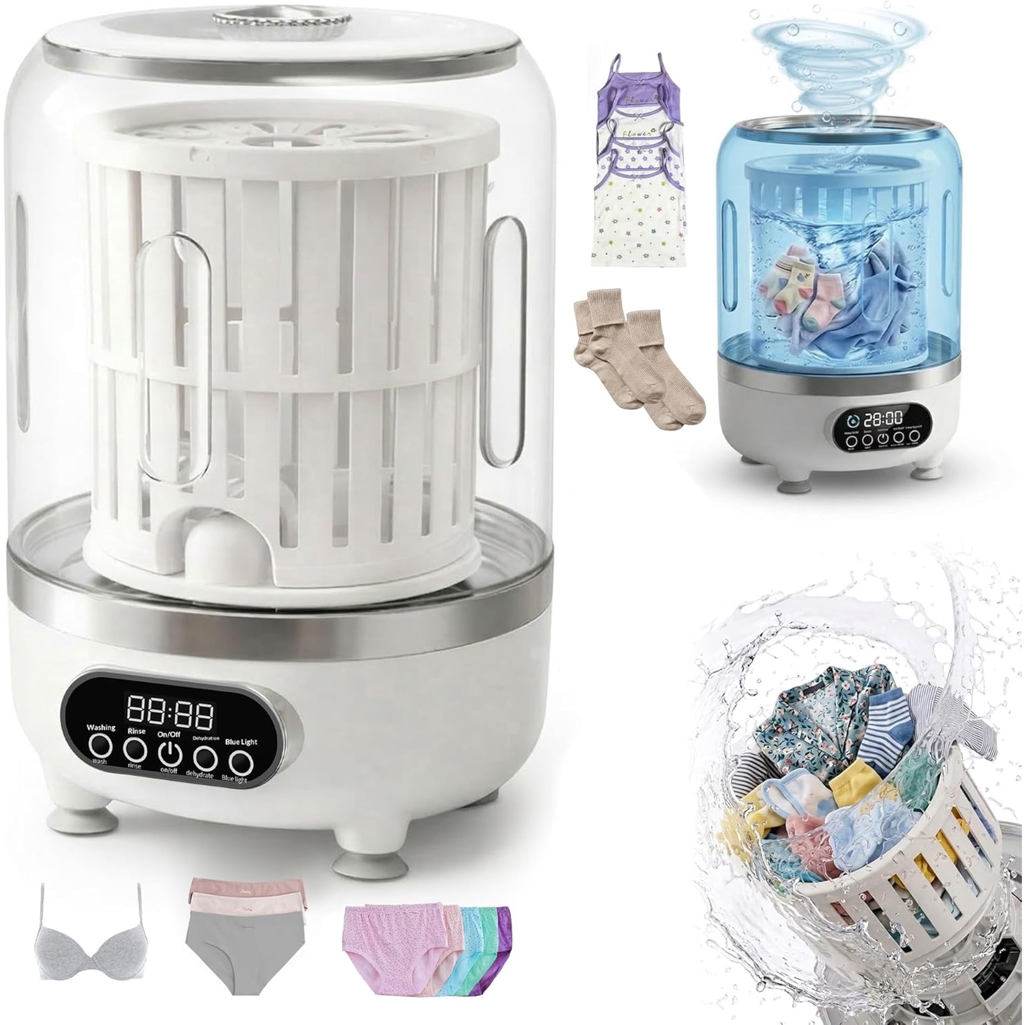 3-in-1 Mini Portable Washing Machine, 3L Capacity Compact Washer with Digital Display & Multiple Modes, Durable ABS & PP Material, Small Laundry Solution for Undergarments, Socks, Baby Clothes
