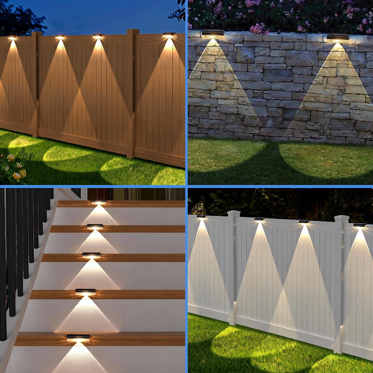 Solar Fence Lights Outdoor , Solar Step LED Lights Waterproof for Outdoor Stairs, Fence, Yard, Patio, Pool and Pathway(Warm White)