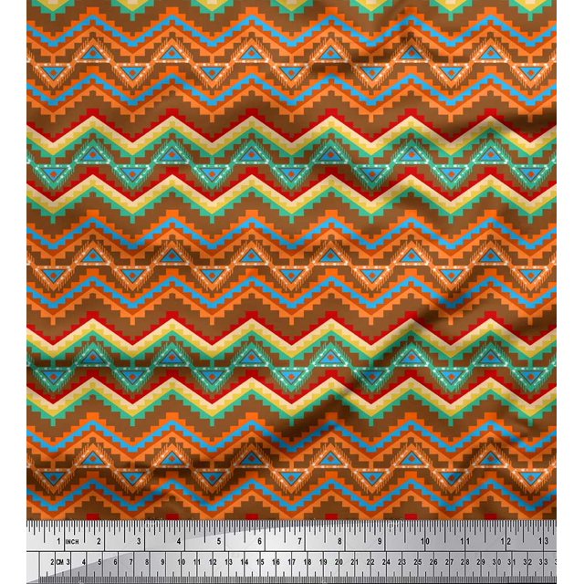 Soimoi Rayon Crepe Fabric Geometric Southwestern Printed Fabric 1 Yard 46 Inch Wide