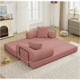 thumbnail image 3 of JERFIT 5-in-1 Convertible Sleeper Sofa Bed, 3-Seater Modular Couch with Pillows, Corduroy Upholstery, Pink for Living Room, Apartment, 3 of 6