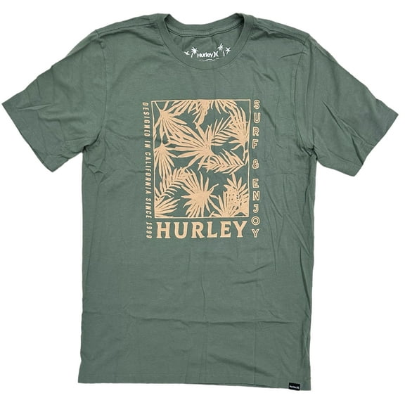 Hurley Men's Everyday Washed Frond Tropical Graphic Short Sleeve Tee T-Shirt (Small, Sage)