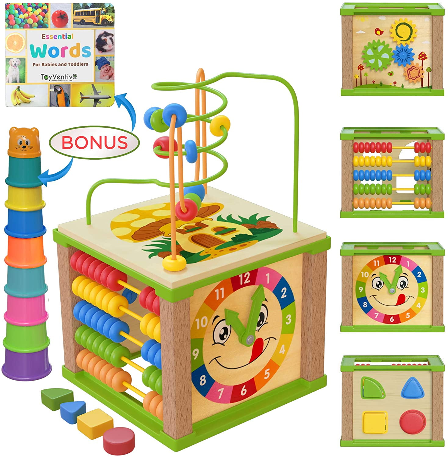 TOP BRIGHT Activity Cube Toys Baby Educational Wooden Bead Maze Shape Sorter for 1 Year Old Boy and Girl Toddlers Gift Small Size