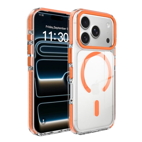 for iPhone 18 Pro Ultra Slim Phone Case, Compatible with MagSafe, Magnetic Wireless Charging Stylish Crystal Clear Shockproof Anti-Scratch Protection Thin Fit Phone Case, Orange