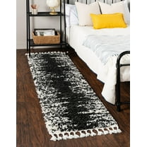 Unique Loom Serenity Shag Collection Area Rug - Vigie (2' x 8' Runner Black and White)