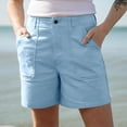 thumbnail image 7 of Womens Shorts with Button Closure, Mid Waisted Casual Solid Color Shorts with Pockets, Summer Outdoor Hiking Jogging Athletic Work, Womens Shorts | VerBelle,Light Blue XL, 7 of 7