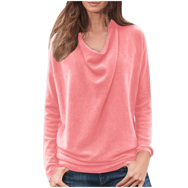 Pompotops T-Shirt Décontracté à Col Rond pour Femmes Manches Longues Ample Chandail Tops Blouse