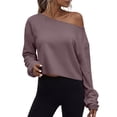 thumbnail image 2 of NominalSnug Cropped Sweatshirts for Women off Shoulder Long Sleeve Crop Top Fall Pullover Tops, 2 of 8