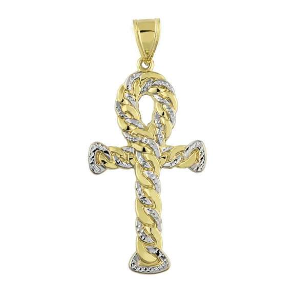 Diamond-Cut Ankh Cross Unisex Adult Pendant 10K Yellow White Gold, All Sizes - Goldum NYC