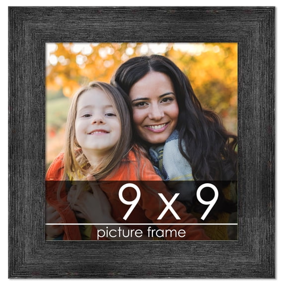 9x9 Distressed/Aged Black Complete Wood Square Picture Frame with UV Acrylic, Backing, & Hardware