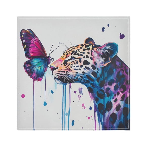 Napkin Satin Napkin 20*20Inchx1 Kitchen Towel Dinner Plate Towel Decorative Towel Napkin Tea Towel Suitable For Kitchen Table Leopard and Butterfly