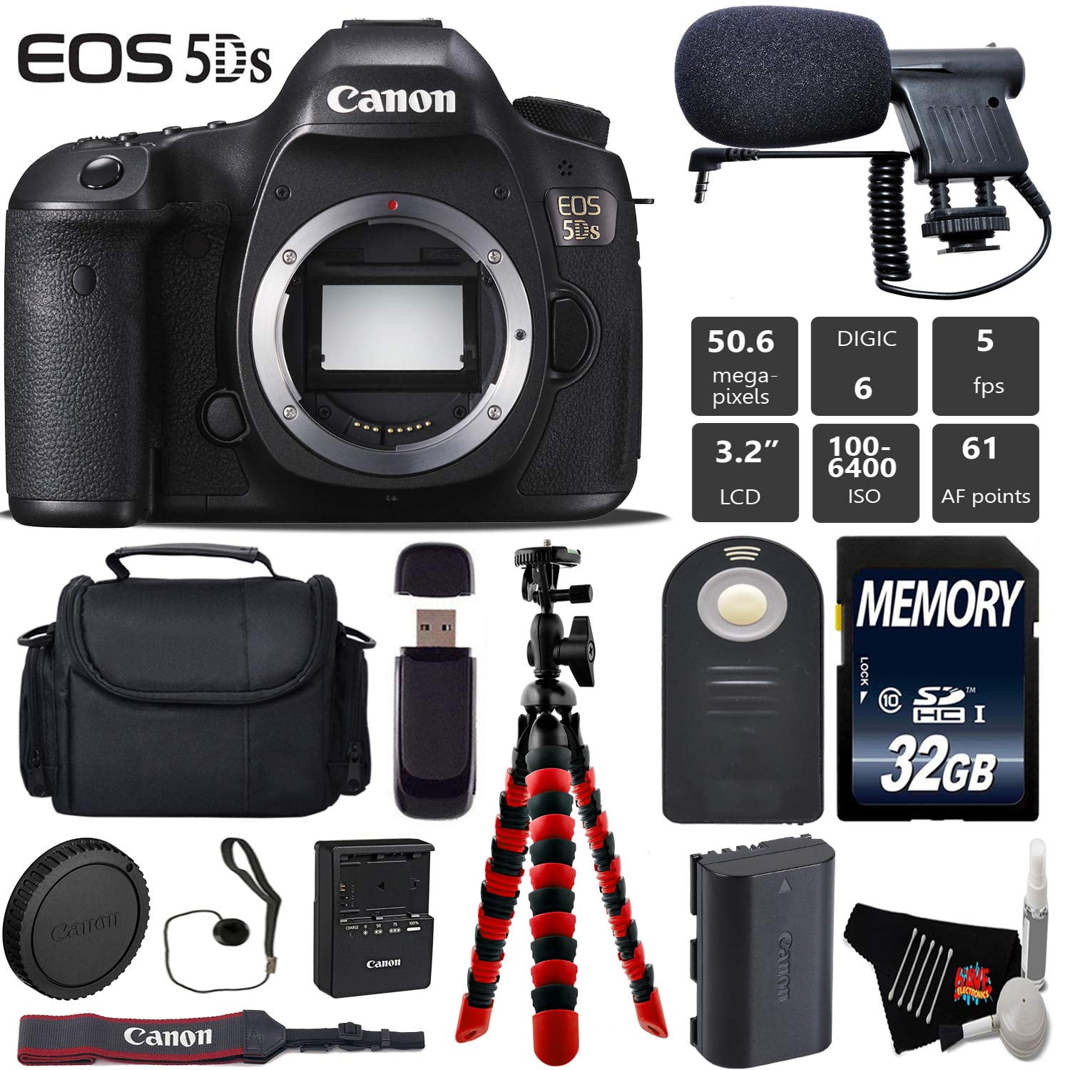 Canon EOS 5DS DSLR Camera Body 50.6MP Full Frame Digital Camera Bundle with Remote Microphone & Accessories (International Model)