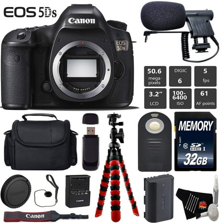 Canon EOS 5DS DSLR Camera (Body Only) + Wireless Remote + Condenser Microphone + Case + Wrist Strap + Tripod + Card Reader – Intl Model Canon EOS 5DS DSLR Camera (Body Only) + Wireless Remote + Condenser Microphone + Case + Wrist Strap + Tripod + Card Reader – Intl Model