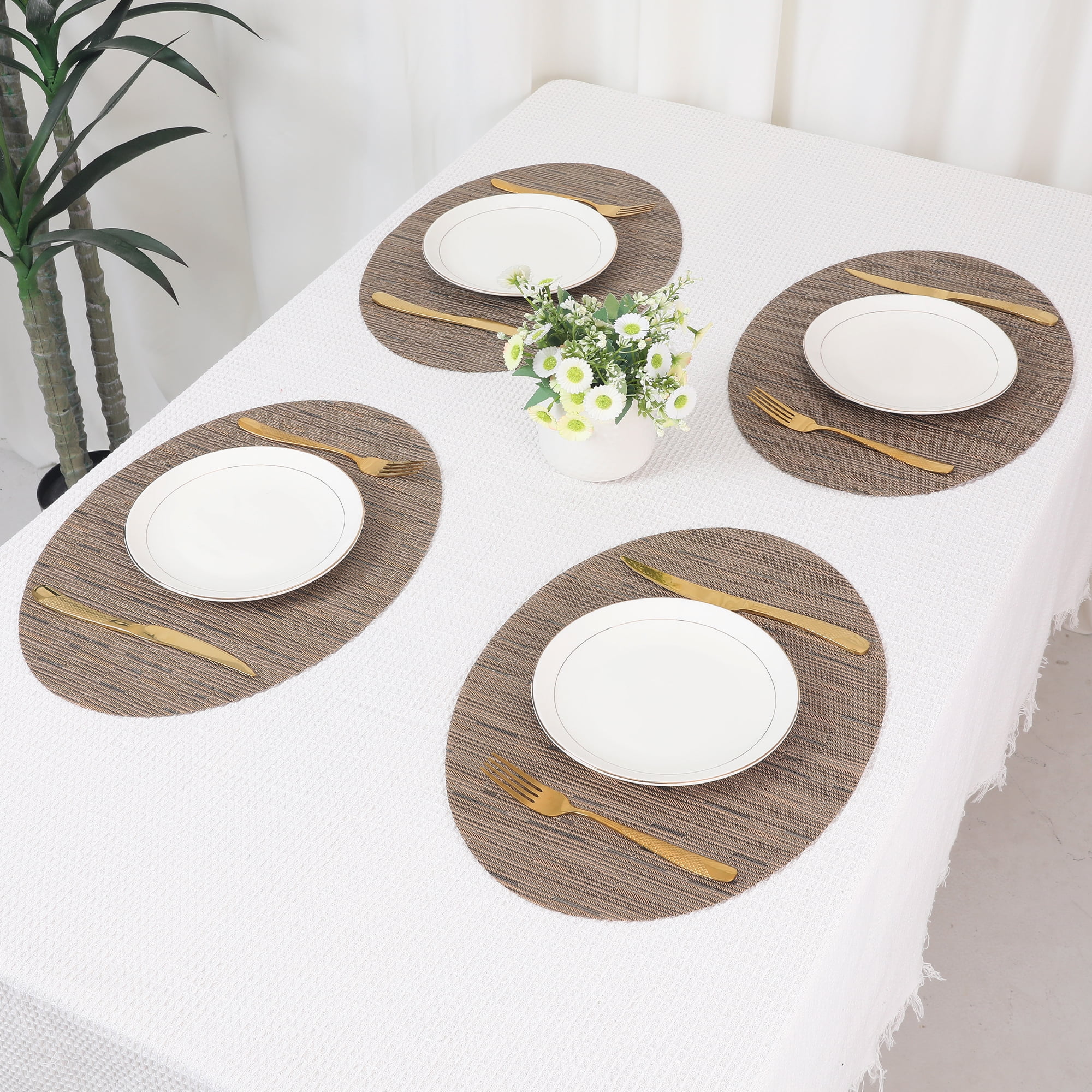 REGALWOVEN Placemats Set of 6 Oval Placemats for Kitchen Dining Table Decor Table Placemats Wipeable Table Mat Light Brown 18*12.5Inch
