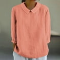 thumbnail image 2 of JGGSPWM Womens Linen Peter Pan Collar Blouse Casual 3 4 Sleeve Button Back T Shirt Orange XL, 2 of 5